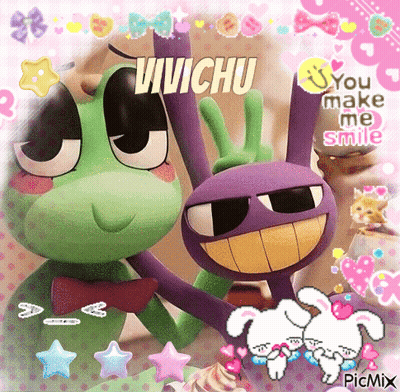 Frog And Purple Rabbit Vivichu You Make Me Smile GIF
