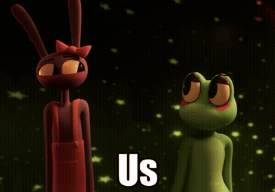 Frog And Rabbit Standing Together With Us GIF