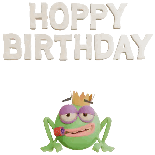 Frog Blowing Red Polka Dot Horn Hoppy Birthday Sticker