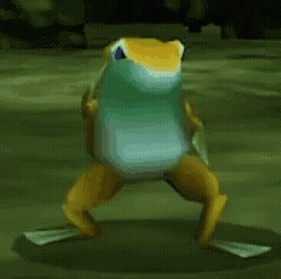 Frog Dancing Holding Sword In Video Game GIF