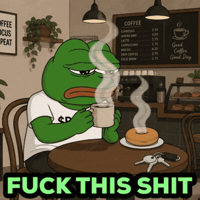 Frog Holding Coffee And Donut Saying Fuck This Shit GIF