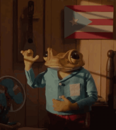 Frog In Blue Shirt With Puerto Rican Flag GIF