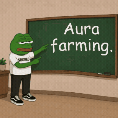 Frog In $ Bored Shirt Pointing At Aura Farming Blackboard GIF