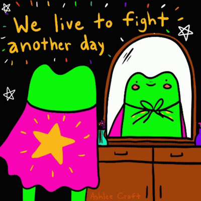 Frog In Pink Cape We Live To Fight Another Day GIF