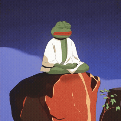 Frog In White Robe In Lotus On Rock GIF