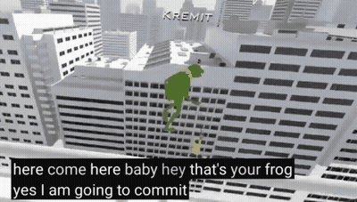 Frog Jumping Off Building Saying Here Come Baby GIF