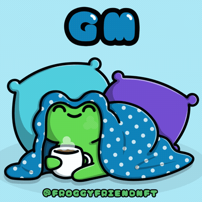 Frog Laying Under Blanket With Coffee GIF