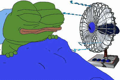 Frog Lying In Bed With Fan GIF