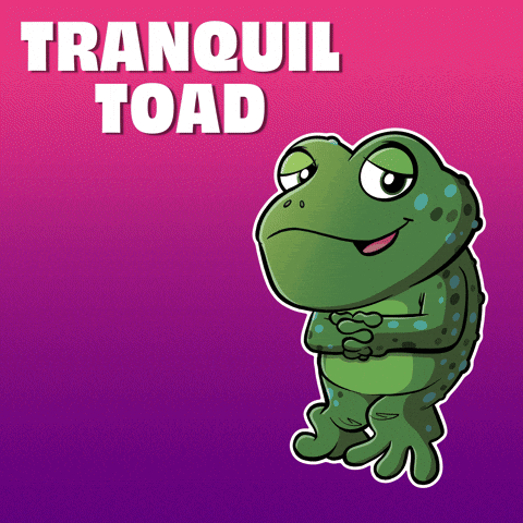 Frog Saying Tranquil Toad On Pink Purple Background GIF