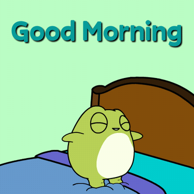 Frog Sitting On Bed Saying Good Morning GIF