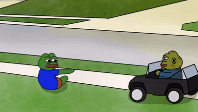 Frog Sitting On Sidewalk And Frog In Car GIF