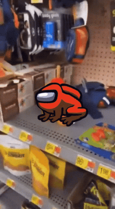 Frog Sitting On Store Shelf GIF