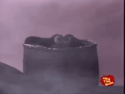 Frog Standing On Barrel In Foggy Room GIF