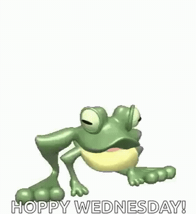 Frog Standing On Hind Legs With Tongue Out Saying Hoppy Wednesday GIF