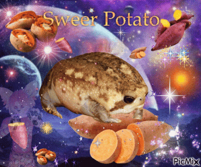 Frog Surrounded By Sweet Potatoes Saying Sweet Potato GIF