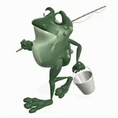 Frog Walking With Fishing Rod And Bucket GIF