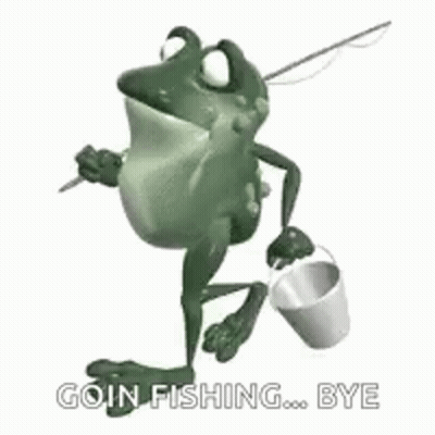 Frog Walking With Fishing Rod And Bucket GIF