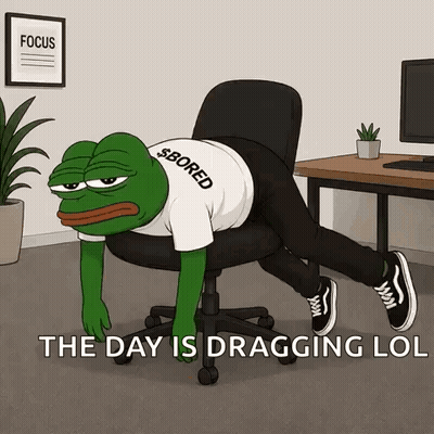 Frog Wearing Bored Shirt Laying On Office Chair GIF