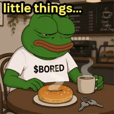 Frog Wearing $ Bored Shirt With Coffee And Bagel GIF