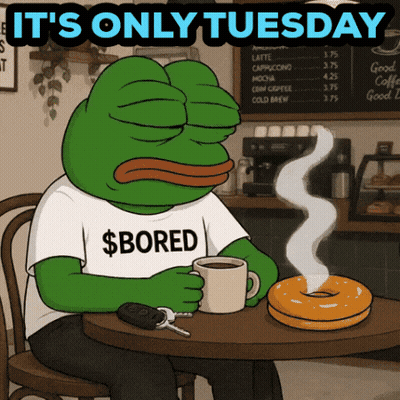 Frog Wearing $ Bored Shirt with Coffee