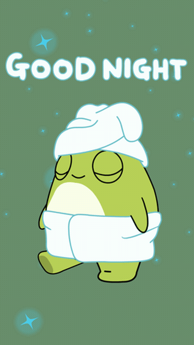 Frog Wearing Towel And Hat Good Night GIF