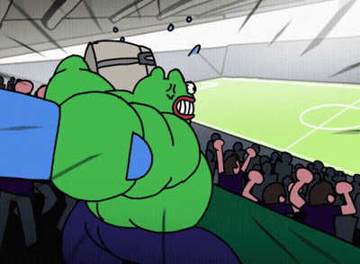 Frog With Box On Head In Front Of Crowd GIF