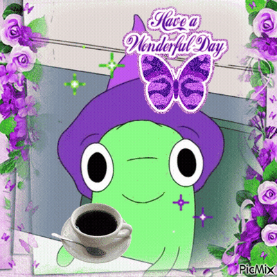 Frog With Coffee Saying Have A Wonderful Day GIF