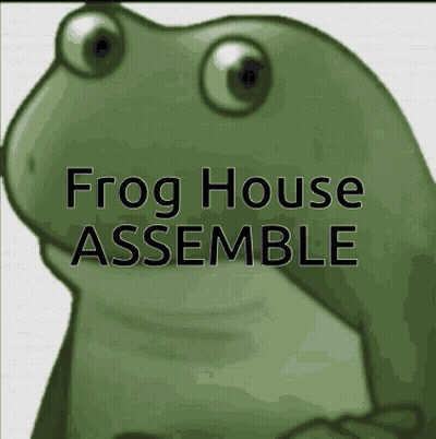 Frog With Frog House Assemble Text GIF