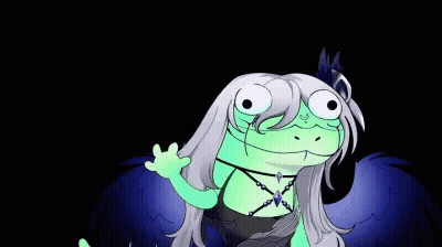 Frog With Long White Hair And Wings In Black Dress GIF