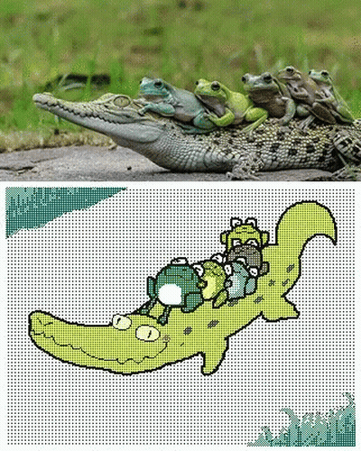 Frogs Sitting On Crocodile Back GIF