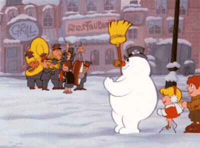 Frosty The Snowman In Front Of A Restaurant GIF