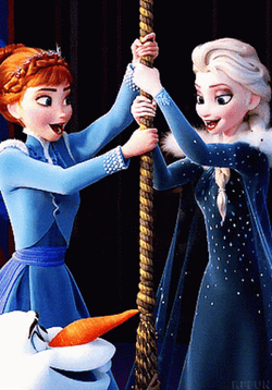 Frozen Anna Elsa And Olaf Pulling The Rope GIF