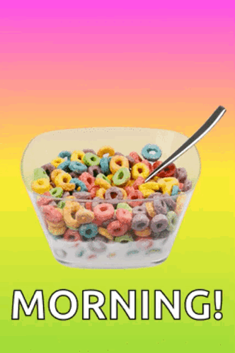Fruit Loops Cereal With Spoon Saying Morning GIF