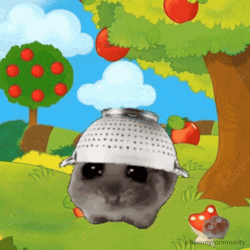 Fruits Falling On Sad Hamster's Head GIF