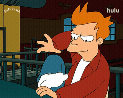 Fry From Futurama In Front Of Hulu Sign GIF