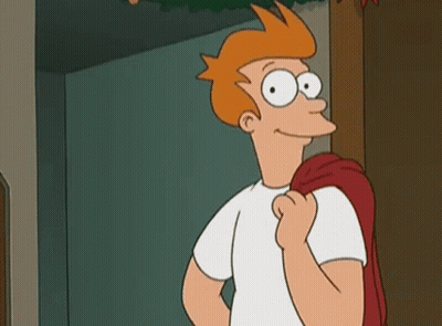 Fry From Futurama In White Shirt With Red Backpack GIF
