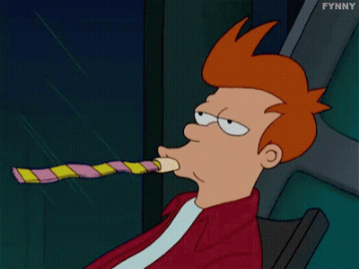 Fry From Futurama Is Blowing A Party Horn . GIF