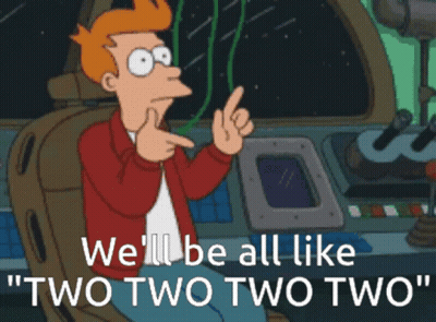Fry From Futurama Is Pointing Up And Saying We 'Ll Be All Like Two Two Two GIF