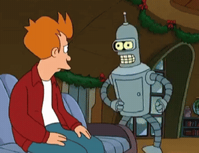 Fry From Futurama Sitting On Couch Talking To Bender GIF