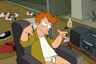 Fry From Futurama With White Shirt And Red Backpack GIF