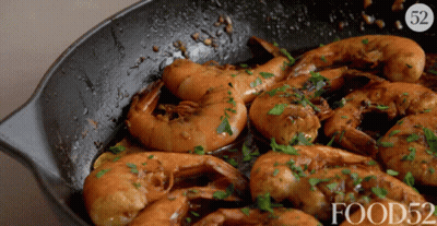 Frying Pan With Shrimp And Parsley Number 52 GIF