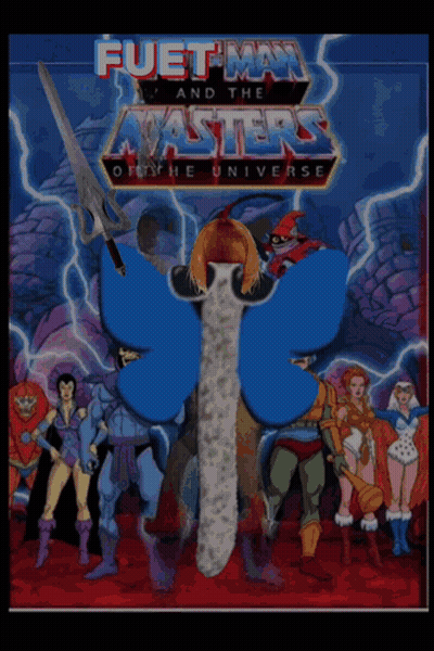 Fuet Man And The Masters Of The Universe Poster With Blue Butterfly GIF