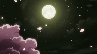 Full Moon In Dark Sky With Falling Petals GIF