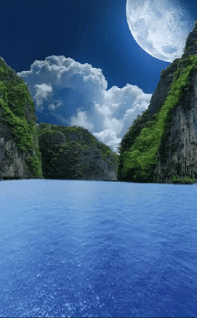 Full Moon Over Lake Surrounded By Mountains GIF