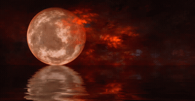 Full Moon Reflected In Water With Red Sky GIF