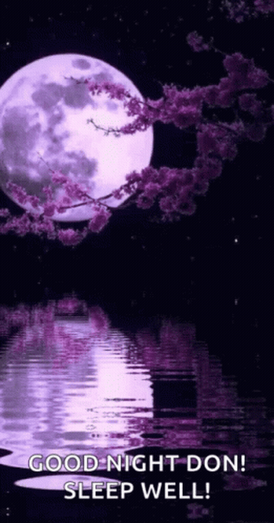 Full Moon With Purple Flowers Reflected In Water GIF