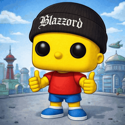 Funko Pop Bart Simpson Wearing Black Beanie Saying Blazzard GIF