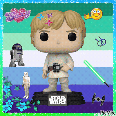 Funko Pop Luke Skywalker Surrounded By Star Wars Toys GIF