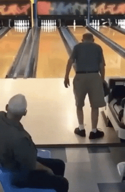 Funny Bowling Old Man Releasing The Ball GIF