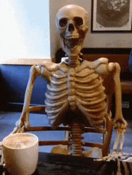 Funny Coffee Skeleton Head Spinning GIF
